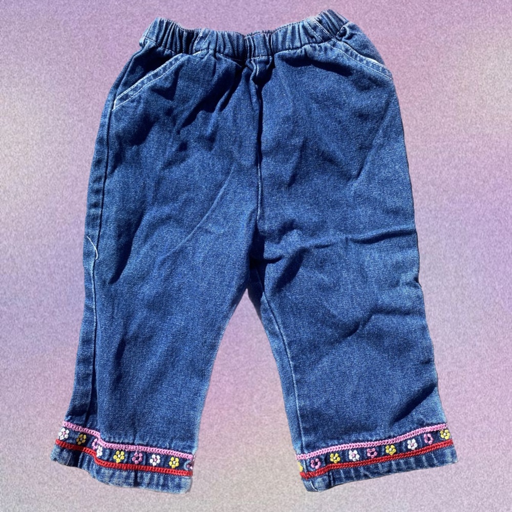 Vintage Embroidered Denim Kids Pants